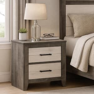 24.8 in. White and Gray 2-Drawer Wooden Nightstand