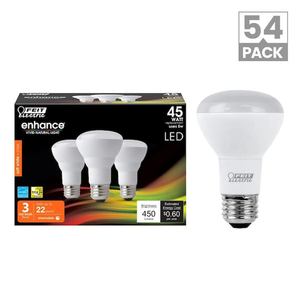 45-Watt Equivalent R20 Dimmable CEC 90+ CRI Track CEC Title 20 E26 Medium Flood LED Light Bulb Soft White 2700K(54-Pack)