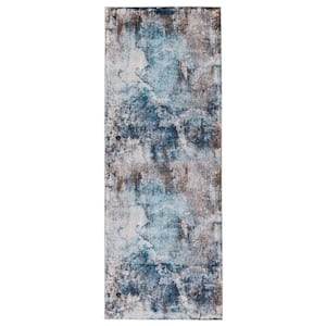 Vibe Comet Blue/Brown 3 ft. x 8 ft. Abstract Runner Rug