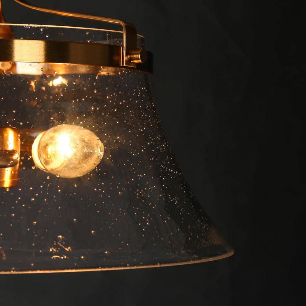 Auisre 2-Light Polished Gold Drum LED Semi-Flush Mount with Seeded Glass