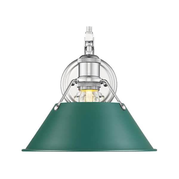 Golden Lighting Orwell 1-Light Wall Sconce in Chrome with Pine Green