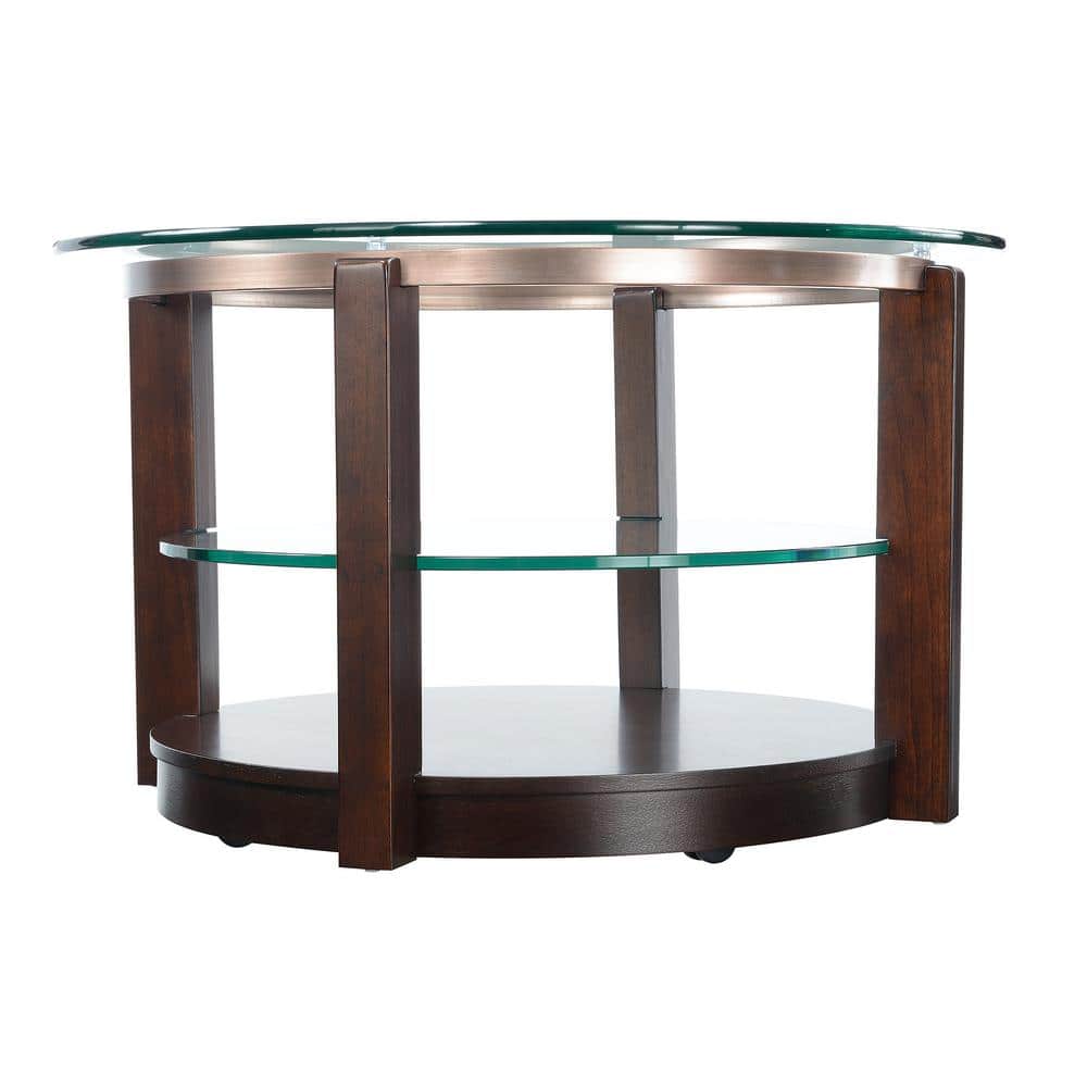 Benton Espresso 3-Piece Round Glass Top Occasional Table Set