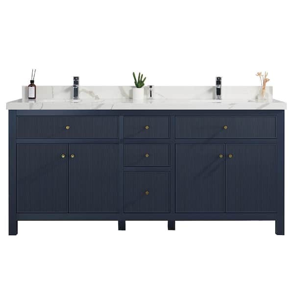 Willow Collections Sonoma 72 in. W x 22 in. D x 36 in. H Double Sink Bath Vanity in Navy Blue with 2 in. Calacatta Laza Quartz Vanity Top