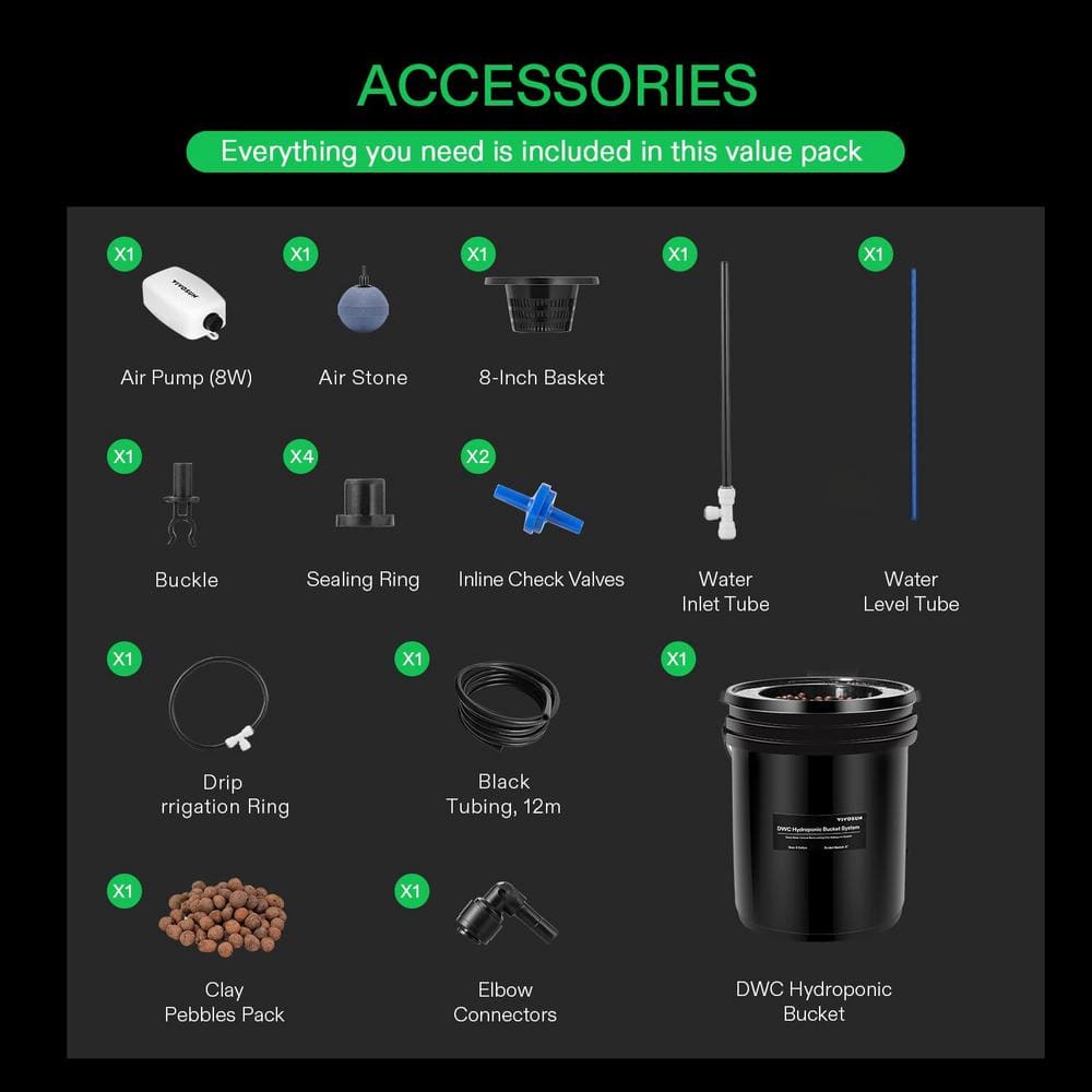 Black 5-Gallon Deep Water Culture Hydroponic System with Air Pump