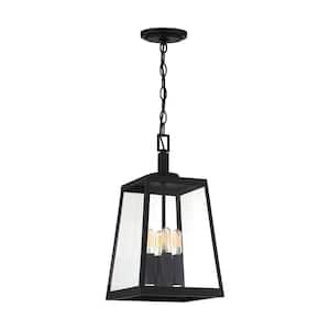 Halifax 17.75 in. 4-Light Matte Black Dimmable Outdoor Pendant Light with Clear Glass and No Bulbs Included