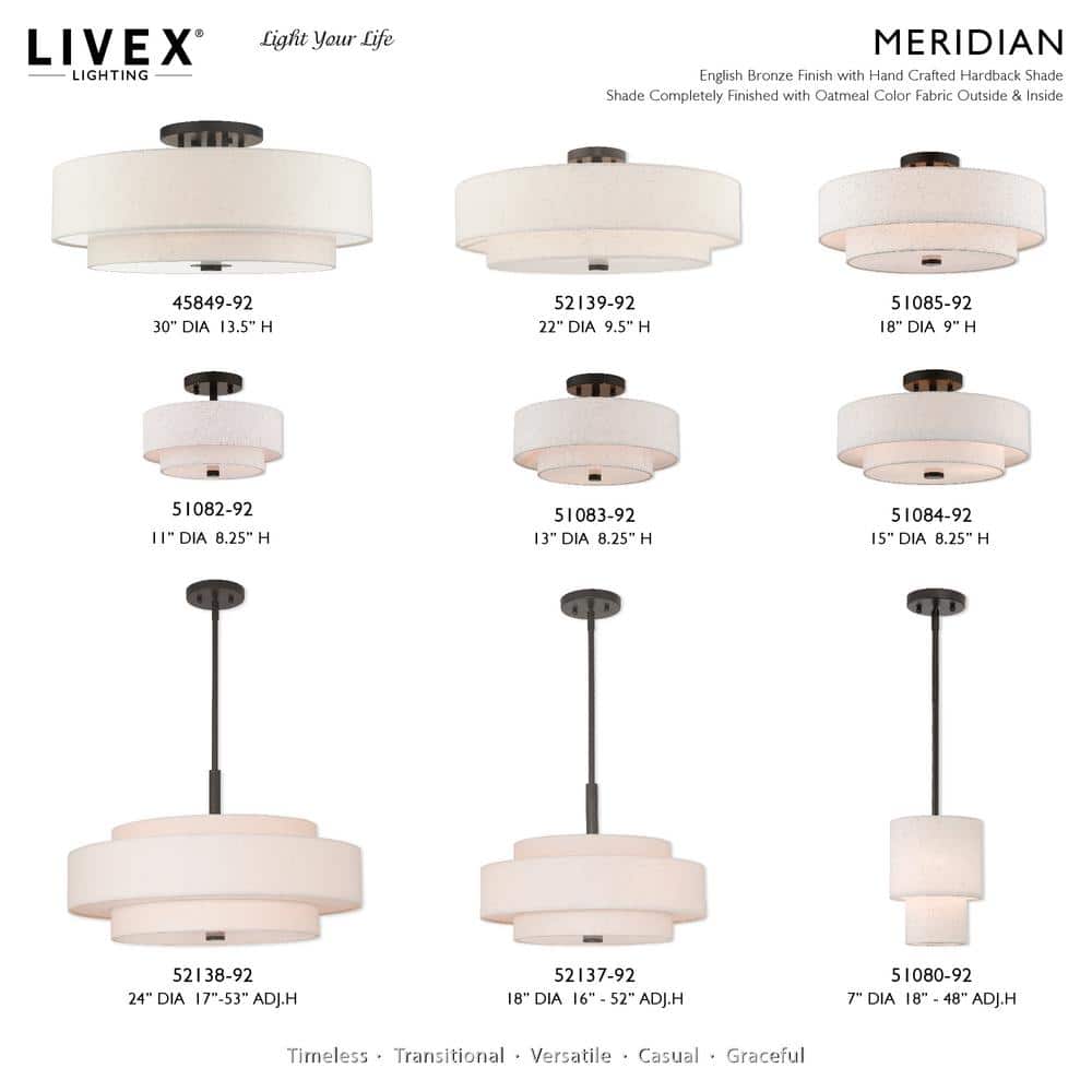 Meridian English Bronze 6-Light LED Semi-Flush Drum Ceiling Fixture