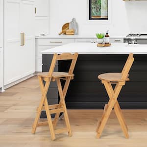 Set of 2 Bamboo Folding Barstools Counter Height Dining Chairs Installation Free