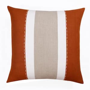 Estate Rust/Gray Hand-Woven 20 in. x 20 in. Striped Linen Throw Pillow