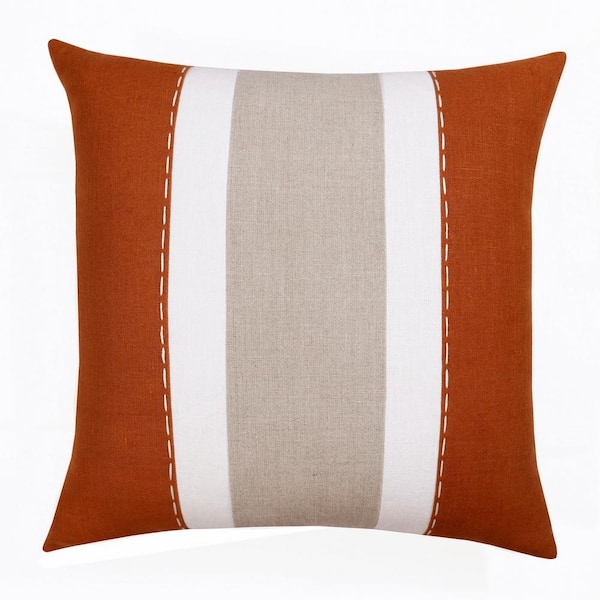 Unbranded Estate Rust/Gray Hand-Woven 20 in. x 20 in. Striped Linen Indoor Throw Pillow