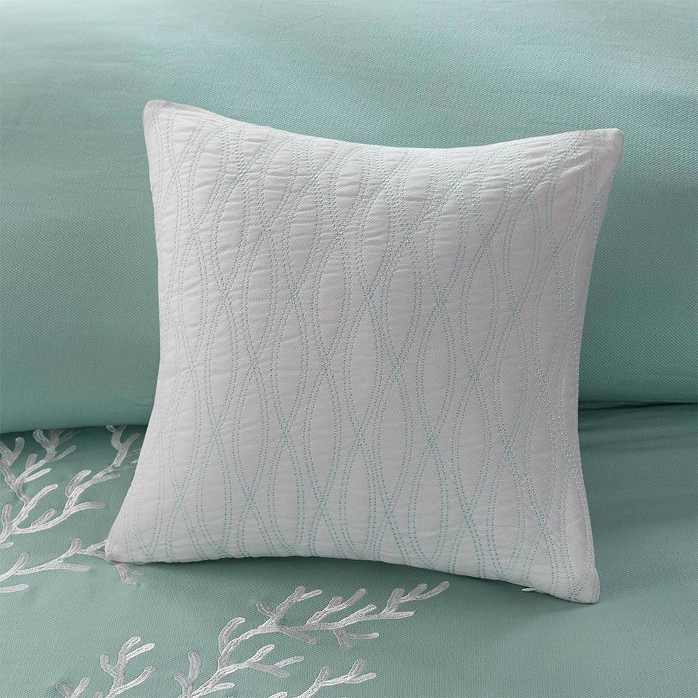 Turquoise Cotton Jacquard Coastal Queen Duvet Cover Set