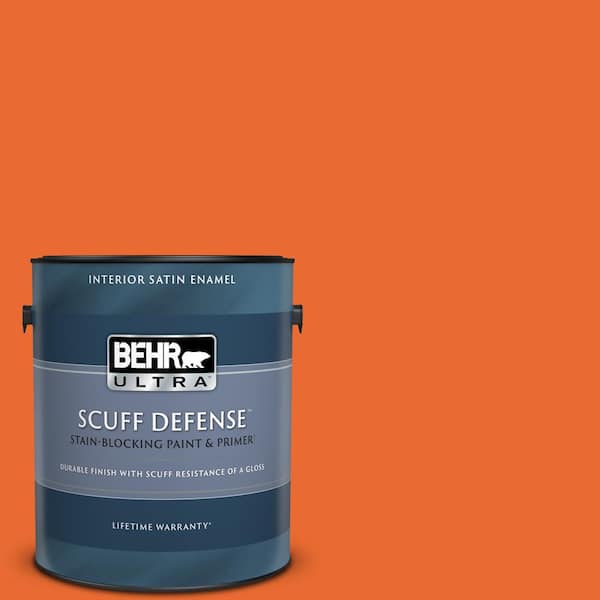 BEHR ULTRA 1 gal. #220B-7 Electric Orange Extra Durable Satin Enamel Interior Paint & Primer