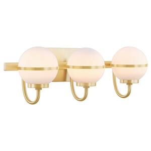 24 in. 3-Light Warm Brass Vanity Light with White Glass Shade