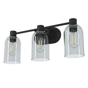 Lochemeade 22.5 in. 3 Light Natural Iron Vanity Light with Smoked Glass Shades Bathroom Light