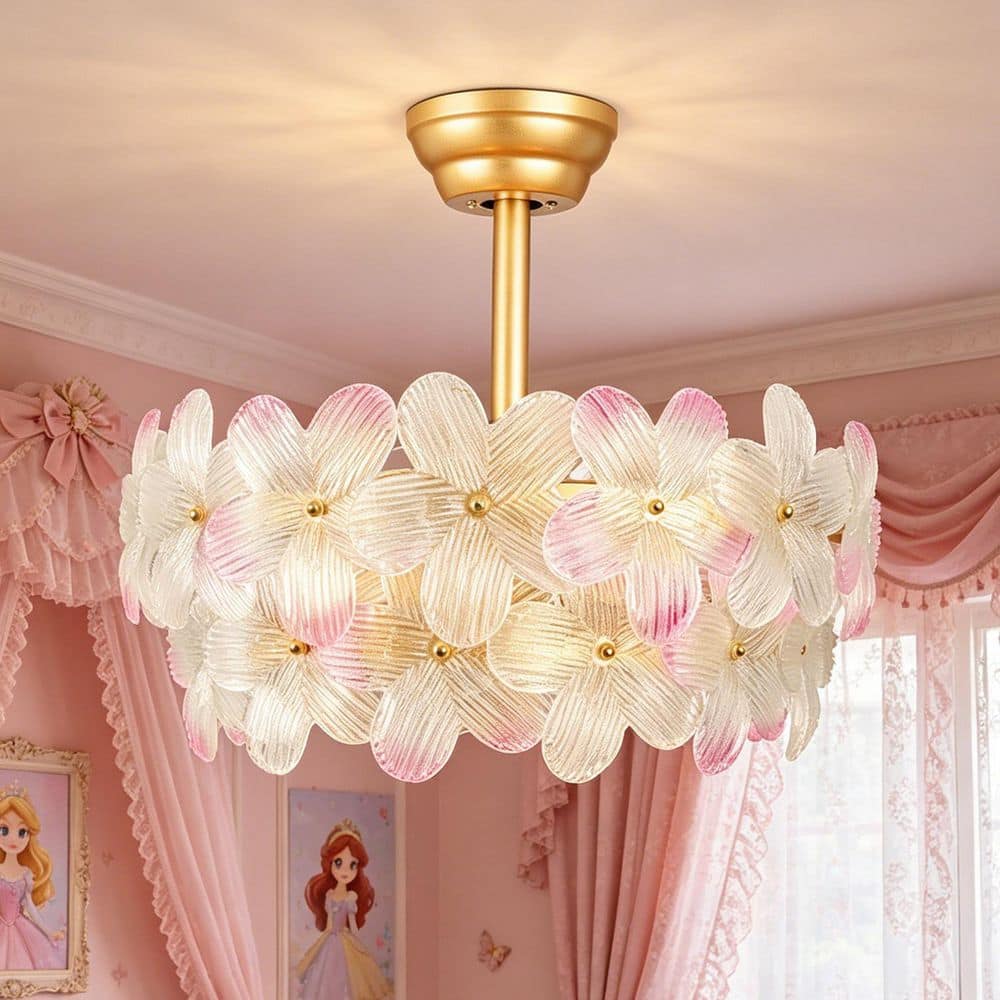 ❦ベル LEDライト/ルームフレグランス FLOWER PRINCESS ARISKEEN 22 in. Indoor Pink Glass Flower Ceiling Fan with Light