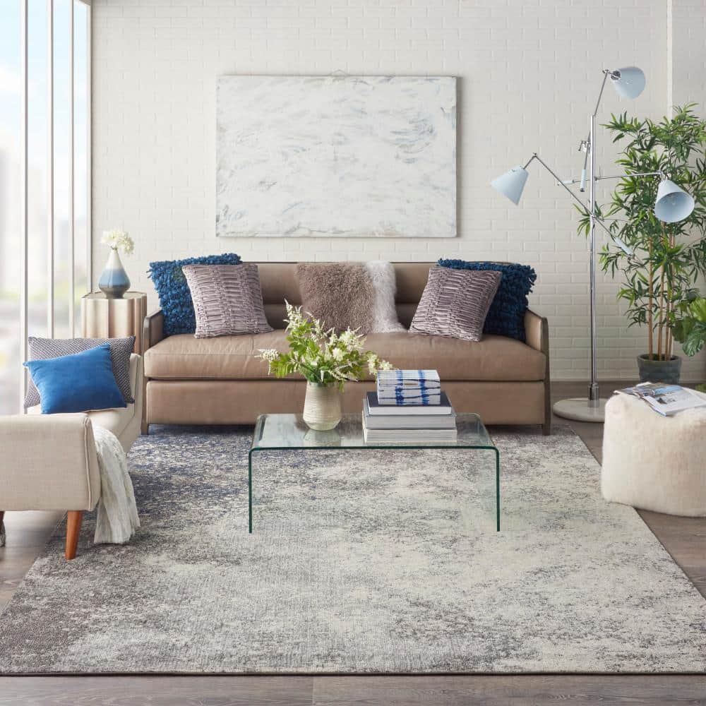 Charcoal Ivory Floral Synthetic 8' x 10' Traditional Area Rug