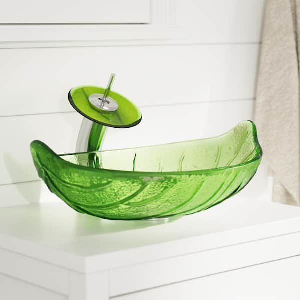 MR Direct Glass Vessel Sink in Green Leaf 609