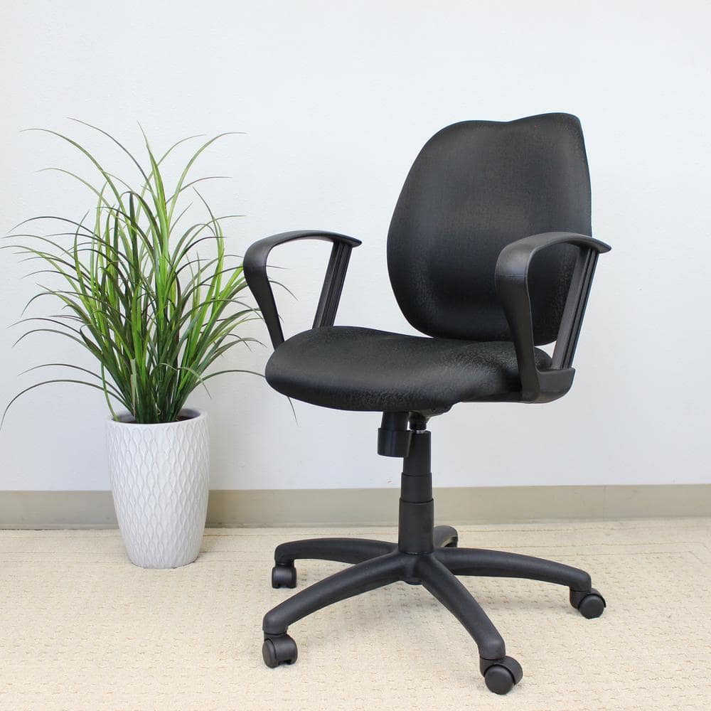 ErgoComfort Mid-Back Black Fabric Task Chair with Fixed Arms