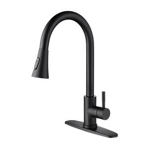 Single Handle Surface Mount Gooseneck Pull Down Sprayer Kitchen Faucet in Stainless Steel Matte Black