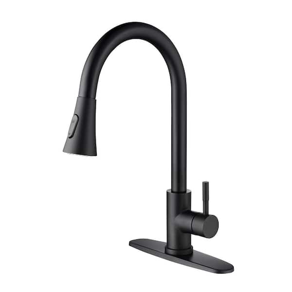 FORCLOVER Single Handle Deck Mounted Pull Down Sprayer Kitchen Faucet in Matte Black