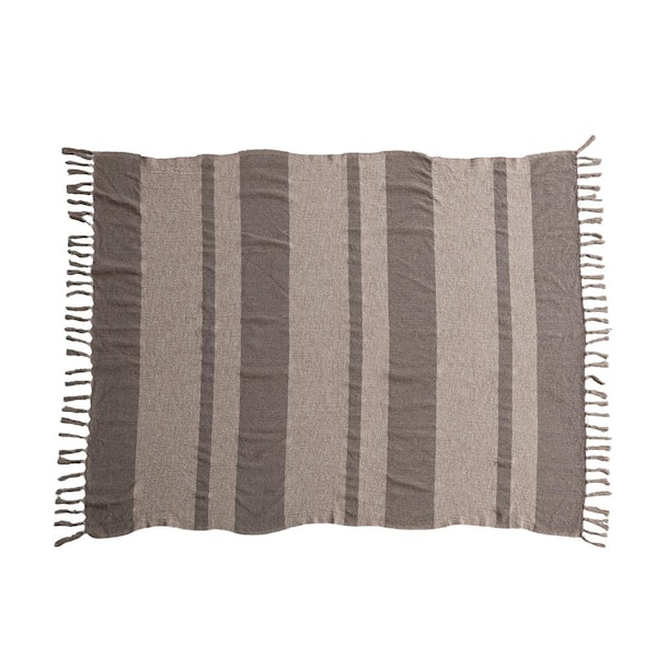 Beige & Brown Savannah Striped Cotton Blend Throw Blanket