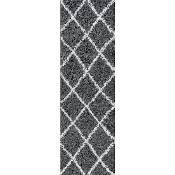 Tayse Rugs Soho Shag Diamond Gray 2 ft. x 8 ft. Indoor Runner Rug
