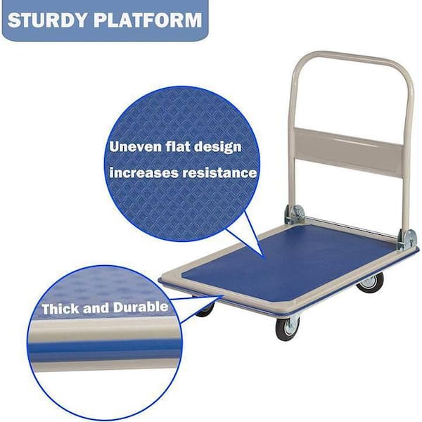 Folding Platform Cart Heavy Duty Dolly Cart 660 lbs Weight Capacity - 35in(L) x 23.6in(W) x 35.4in(H) - Silver/Blue
