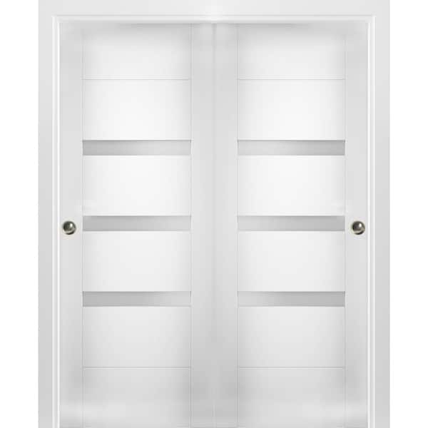 VDOMDOORS 84 in. x 80 in. Single Panel White Solid MDF Sliding Doors with Bypass Top Mount Kit