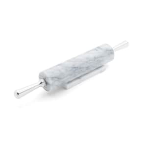 White Marble Rolling Pin and Base with Aluminum Handles