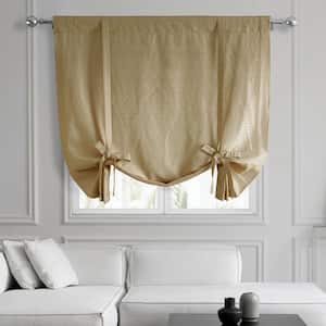 Sandcastle Tan Hand Weaved Cotton 46 in. W. x 63 in. L Rod Pocket Room Darkening Curtains Tie-Up for Window Single Panel