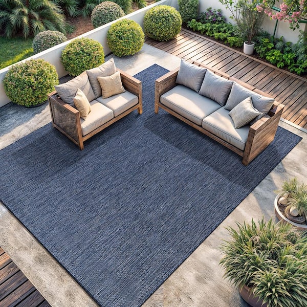 Sunshine Solid Azure 8 ft. x 10 ft. Indoor Outdoor Area Rug