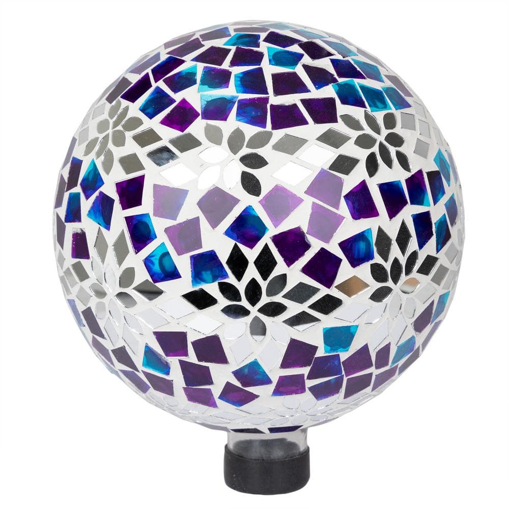 Mosaic Gazing Globe with Mirrored Floral Pattern