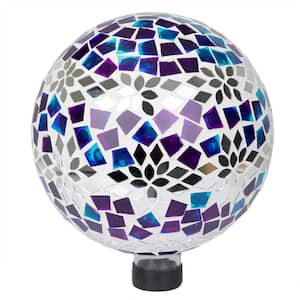 Mosaic Gazing Globe with Mirrored Floral Pattern