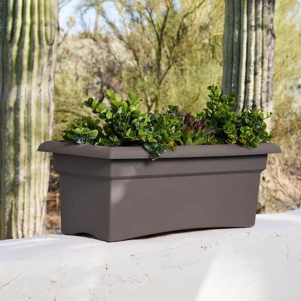 Veranda 11.75 in. L x 26.5 in. W x 10 in. H 28 qts. Peppercorn Plastic Decorative Pot Deck Box Planter