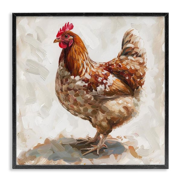 Stupell Industries Neutral Chicken on Beige by LSR Design Studio Black Framed Animal Giclee Art Print 17 in. x 17 in.