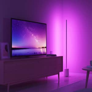 57.8 in. Integrated LED Smart Color Changing Plug-In Grey Corner Wi-Fi Enabled Floor Lamp