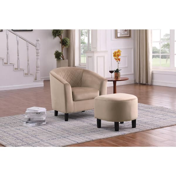 Dwell Home Inc Eliza Velvet Beige Tub Chair with Ottoman