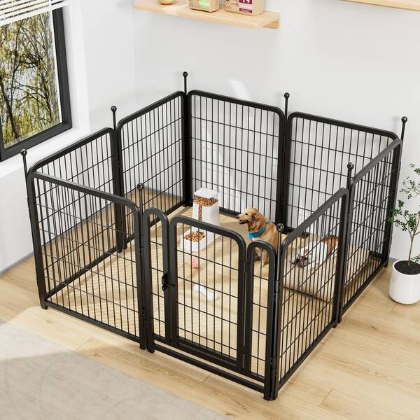 8 Panels Outdoor Indoor Foldable Dog Playpen Metal Portable Pet Dog Fence with Lockable Doors 31.7 in. H x 26.4 in. W RG W578P187933 The Home Depot