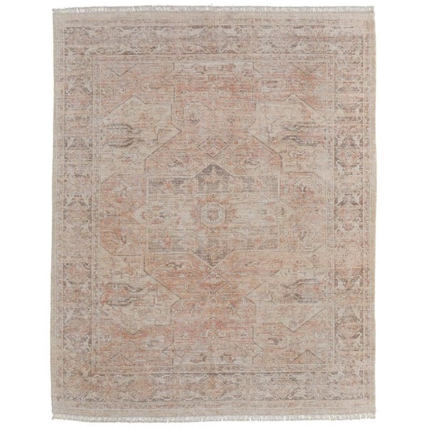 8 X 10 Tan, Orange, Ivory Oriental Area Rug