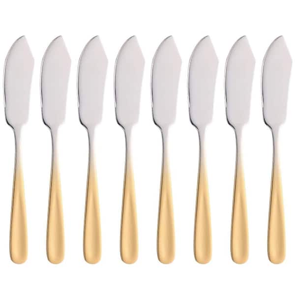 Stainless Steel 18/10 Mini Butter and Cheese Spreader Knives Set of 8 in Gradient Gold Finish
