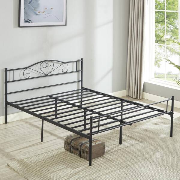 VECELO Full Size Bed Frame With Headboard - Heavy Duty Metal Platform, No Box Spring Needed