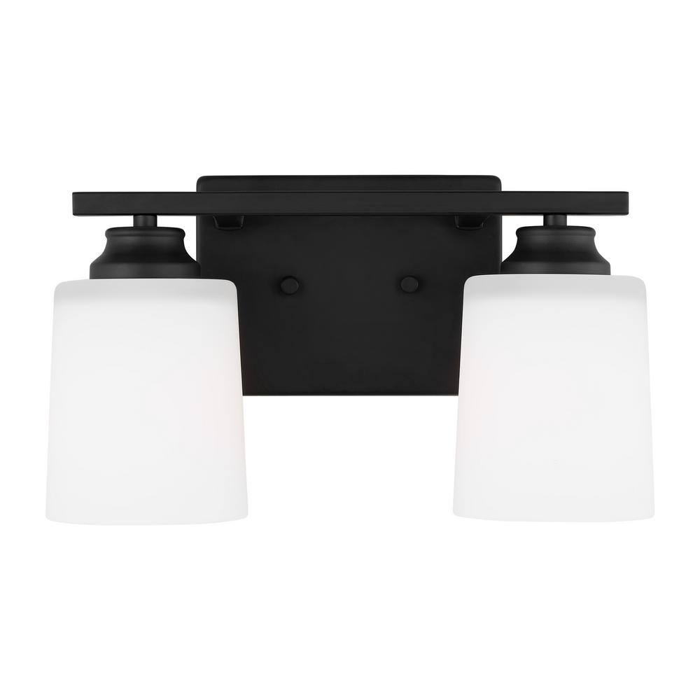 Vinton 13.125 in. 2-Light Midnight Black Bathroom Vanity Light with Etched White Glass Shades, LED Light Bulbs Included price history on PriceWatchPro