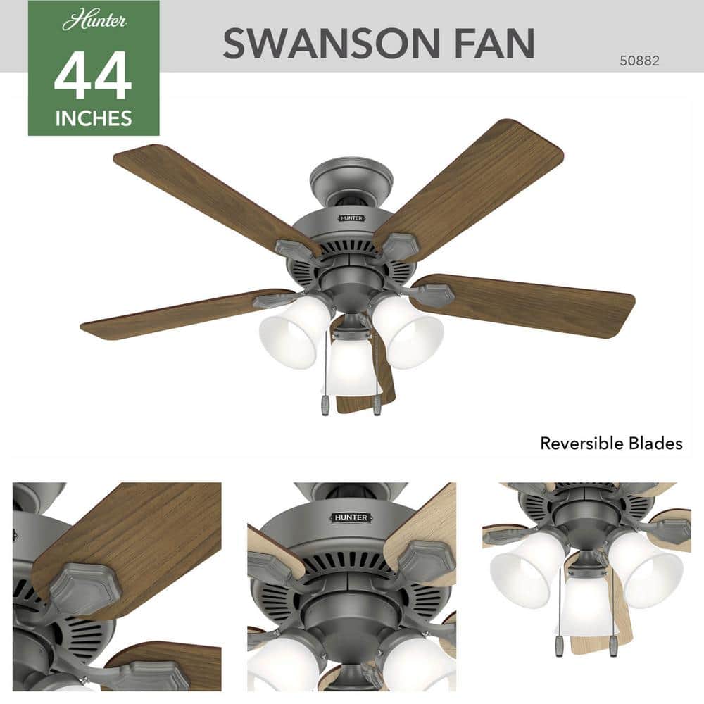 Swanson 44" Matte Silver Ceiling Fan with Reversible Blades and LED Light