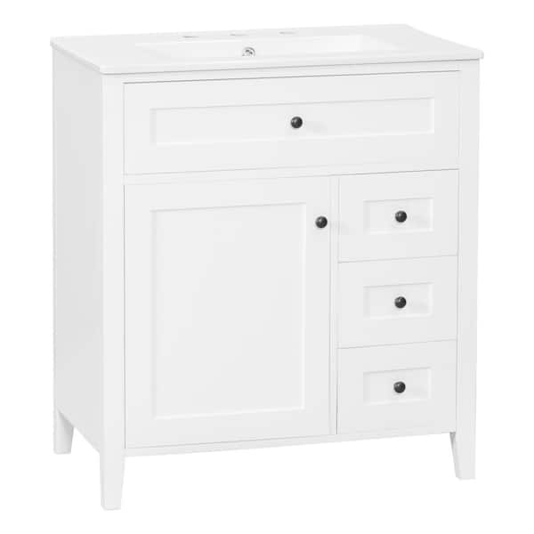 30-In Bathroom Vanity with Ceramic Sink, Freestanding Bathroom Vanity Cabinet with 3 Drawers, Bathroom Storage Vanity