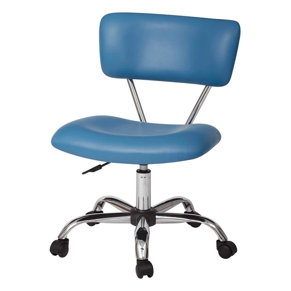 Vista Swivel Low-Back Task Chair in Blue Faux Leather