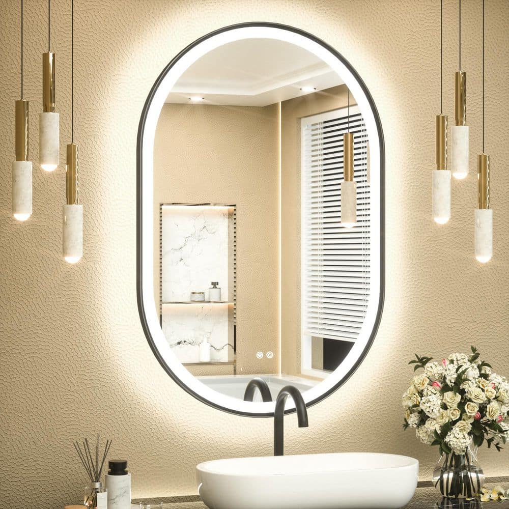 24 in. W x 36 in. H Novelty Framed Bathroom Mirrors Wall Mount LED Bathroom Vanity Mirror in Black price history on PriceWatchPro