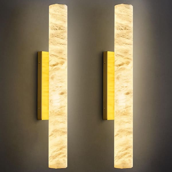 ZHLWIN Natural Alabaster 27.5 in. 2-Light Modern Gold LED Spanish