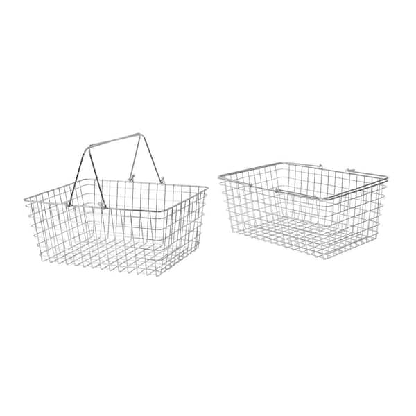 Small 6.75" Large 7" Set of 2 Rectangular Metal Wire Basket with Wood Handles 