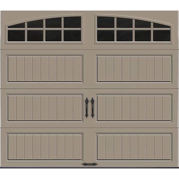 Clopay Gallery Steel Long Panel 8 ft x 7 ft Insulated 18.4 R-Value  Sandtone Garage Door with Arch Windows