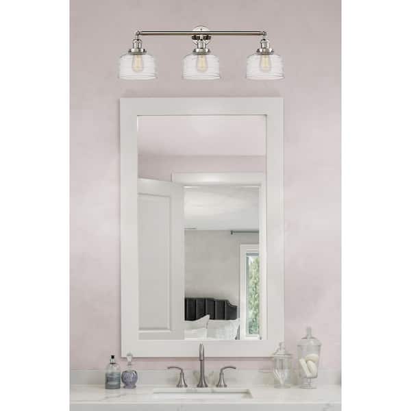 Bell 32 in. 3-Light Polished Nickel Vanity Light with Glass Shade
