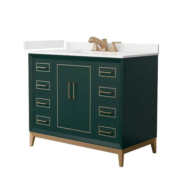 Wyndham Collection Marlena 42 in. W x 22 in. D x 35.25 in. H Single Bath Vanity in Green with White Quartz Top
